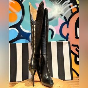 L.A.M.B. Gwen Stefani leather over the knee gold studded stilettos.  Size 6.5